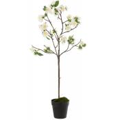 Arbre en fleurs plastique blanc/marron H88cm