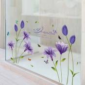 Autocollant mural violet (160 x 85 cm) I Fleur de Lys Plante Papillon Branche d'arbre I Autocollant mural auto-adhésif pour salon Chambre d'enfant