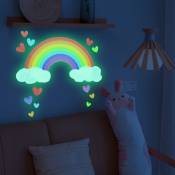 Autocollants muraux lumineux arc-en-ciel de dessin animé brillent dans le décalcomanie murale de coeur de nuage fluorescent sombre pour les chambres
