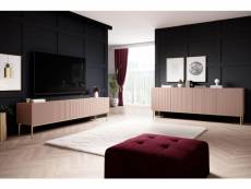Bobochic ensemble kasha avec meuble tv 200 cm + buffet 4 portes 200 cm pieds or rose