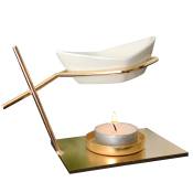 Brûle parfum Bateau en métal doré et céramique blanc - H10 cm