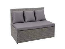 Canapé en polyrotin, 2 places hwc-g16, banc, fauteuil, gastronomie, 120 cm ~ gris, coussin gris foncé