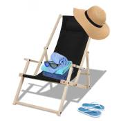 Chaise longue de plage avec mains courantes en bois Chaise de camping pliante Chaise longue 120kg pliante noire - noir - Einfeben