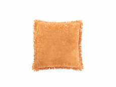 Coussin frange coton velours orange - l 45 x l 45 x h 10 cm