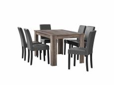 [en.casa] table à manger en chêne ancien avec 6 chaises gris-foncé cuir-synthétique rembourré 140x90