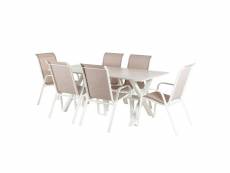 Ensemble de jardin blanc,grande table 190cm et 6 fauteuils aluminium renforcé N17299149