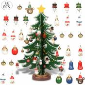 Ersandy - Mini sapin de Noël en bois de table avec 30 mini décorations de Noël et 1 cime d'arbre étoile pour décoration de Noël