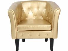 Fauteuil chesterfield avec repose pied en synthétique avec éléments décoratifs touffetés chaise cabriolet tabouret pouf meuble de salon doré helloshop