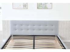 Frederic - solide et confortable lit avec sommier + tête de lit capitonnee couleur gris + pieds en 10 cm pour matelas en 140x200 - 2 x 13 lattes - rev