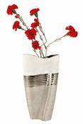Grand vase moderne déco fleurs, céramique blanche/argenté