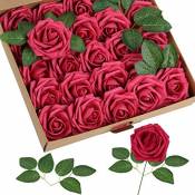Homcomodar Fleurs Artificielles Rouge Foncé Rose 30pcs