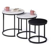Idmarket - Lot de 3 tables basses gigognes alaska rondes 35/40/45 effet marbre et noir pieds métal - Multicolore