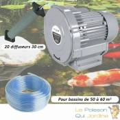 Kit Pompe à Air Vortex Turbine 60000 l/h + 20 Diffuseurs 30 cm Pour Bassins De Jardin