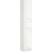 Kleankin - Meuble colonne rangement salle de bain style contemporain façade laquée 2 portes 3 étagères tiroir panneaux mdf blanc