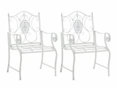 Lot de 2 chaises de jardin punjab en fer avec accoudoirs , blanc antique