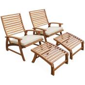 Lot de 2 chaises relax avec repose pieds en bois d'acacia . Puebla Teck / Beige - Teck
