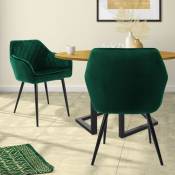 Lot de 2x chaises de salle à manger rembourré en velours fauteuils salon vert