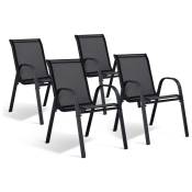 Lot de 4 chaises de jardin LYMA métal et textilène empilables noires - Noir