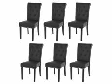 Lot de 6 chaises de salle à manger chesterfield ii av rivets ~ similicuir noir, pieds foncés