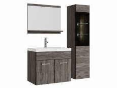 Meuble de salle de bain rio led 60 cm lavabo chene gris - armoire de rangement meuble lavabo