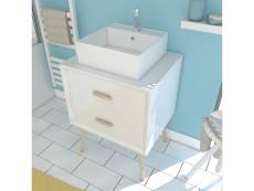 Meuble salle de bain scandinave blanc 60 cm sur pieds avec tiroir et vasque a poser-nordik basis 60