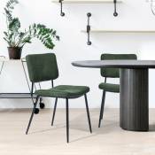 Meubles Cosy - Lot de 2 chaises de salle à manger - Scandinave - avec Dossier Assise Rembourrée - en Tissu vert - Pieds en métal - pour Cuisine Salon