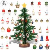 Mini sapin de Noël en bois de table avec 30 mini décorations