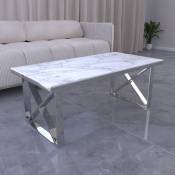 Mobilier Deco - ilyana - Table basse rectangulaire effet marbre blanc et pieds argentés - Blanc