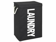 Panier à linge en tissu canvas noir motif "laundry"