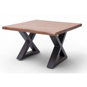 Pegane - Table basse en bois d'acacia massif noyer / acier anthracite - L.75 x H.45 x P.75 cm