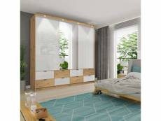 Penderie multifonctionnelle - armoire galama avec planche à repasser et tiroirs 250 brun + blanc brillant - armoire spacieuse, armoire miroir, armoire
