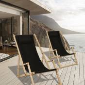 Swanew - Chaise longue Relax chaise solaire 120kg Chair Chaise confortable pliable en bois noir Avec mains courantes 2 pièces