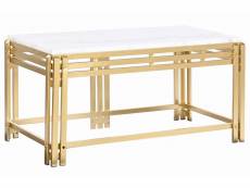 Table à café en métal et marbre coloris doré,blanc - longueur 80 x profondeur 40 x hauteur 40 cm
