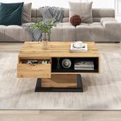 Table basse en grain de bois avec tiroirs sans poignées, plusieurs compartiments de rangement, adaptée au salon, au bureau - couleur Naturelle
