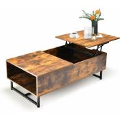 Table Basse Plateau Relevable Séparé-110L x 60l x38H cm-Table de Salon Rectangulaire avec Vérin à Gaz(Style Industriel+Marron) - Goplus