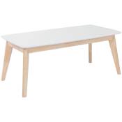 Table basse rectangulaire scandinave blanc et bois clair massif L105 cm leena - Blanc