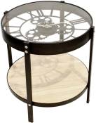 Table d'appoint en métal et bois horloge 40 cm