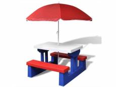 Table et bancs de pique-nique avec parasol pour enfants