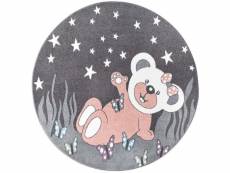Tapis rond pour chambre d'enfant ourson gris et blanc 120x120cm anime-916-grey-120x120