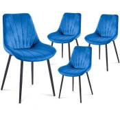 Tavira - Lot de 4 chaises en velours bleu pieds en métal noir