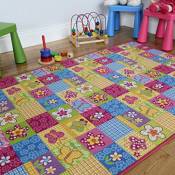 The Rug House Tapis Rose Patchwork pour Chambre Fille