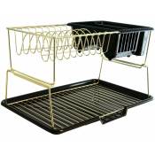 Toilinux - Egouttoir de cuisine sur 2 étages en métal - Noir et doré - Longueur 45, Largeur 30, Hauteur 25 cm - Noir