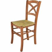 Tommychairs - Chaise CROSS pour cuisine, bar et salle à manger, robuste structure en bois de hêtre peindré en couleur cerisier et assise en paille