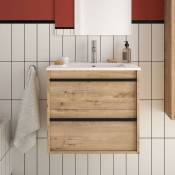 Toscohome - Aegis 60 cm meuble de salle de bain mural en chêne ostippo avec lavabo et 2 tiroirs