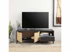 Vs venta-stock meuble tv koln 2 portes et 1 tiroir,couleur noir brossée et bois 136,5 cm (largeur) 40 cm (profondeur) 48,5 (hauteur) T21044
