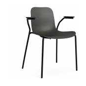 Chaise en aluminium avec accoudoirs noirs et coque polypropylène anthracite Langue -