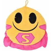 Coussin rond Emoji Super Héro à cape rose