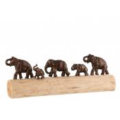 Éléphants en rang bois de manguier et alu bronze