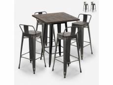 Ensemble 4 tabourets bois métal style tolix vintage bar table haute 60x60cm axel black
