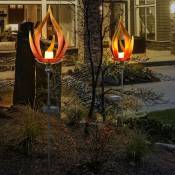 Ensemble de 2 lampes à DEL solaires pour lampes à flammes pour chemin de jardin à effet de flammes d'incendie Éclairage de patio